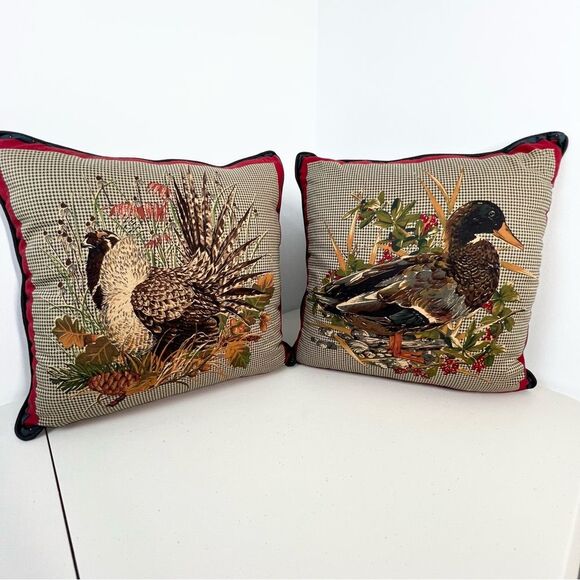 VTG Mallard Waterfowl Grouse Wildlife Accent Pillows Set Of 2 Rustic Cabin - Picture 1 of 10
